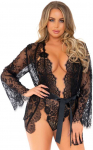 Leg Avenue Sets Leg Avenue Floral Lace Teddy & Robe Set Juodas Size L - 3-Piece Elegant Set
