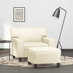 Sofa Krėslas su pakoja, kreminės spalvos, 60cm, dirbtinė oda