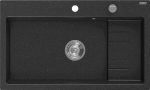Granitinė virtuvinė plautuvė Mexen Omar su sifonu, Metallic juodas/sidabrinis+Chrome, 800 x 480 mm