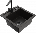 Gold Granitinė virtuvinė plautuvė Mexen Vito su mai&scaron;ytuvu ir sifonu, Metallic juodas/auksinis+Juodas