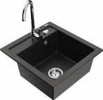 Gold Granitinė virtuvinė plautuvė Mexen Vito su mai&scaron;ytuvu ir sifonu, Metallic juodas/auksinis+Chrome