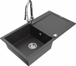 Granitinė virtuvinė plautuvė Mexen Leo su mai&scaron;ytuvu ir sifonu, Juodas granite+Chrome