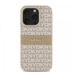 DKNY PU Leather Repeat Pattern Tonal Stripe Apple iPhone 16 Pro dėklas telefonui rožinės spalvos
