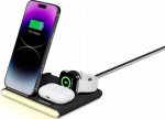 Jabees PowerGlow 4w1 Įkroviklis QI na Telefonas I&scaron;manusis laikrodis Ausinės Lampa LED / Juodas