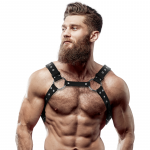 Fetish Submissive Attitude Men&rsquo;s Eco-Leather Chest Harness with Studs, Adjustable Size