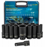 JCB Smūginių galvučių rinkinys 1/2 colio, 16 vnt. (6 kampų) (10&ndash;32 mm) (36 mm, 12 kampų)