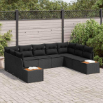 Lauko baldų komplektas Sodo Sofų Rinkinys su pagalve 9 pcs Juoda Poli ratanas
