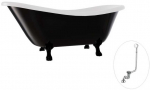 Vonia Besco Otylia B&W 160, Juodas/Baltas+Juodas, su sifonu su persipylimu Klik-klak Chrome
