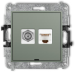 Karlik Elektrotechnik 61MGFKBO-1 MINI Antenos lizdo mechanizmas, vienas F tipo (SAT) + kompiuterio lizdai 1xRJ45, kat. 5e, 8 kontaktų, be apra&scaron;ymo, sage 61MGFKBO-1