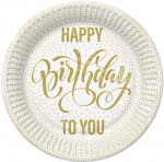 Auksinės spalvos ta&scaron;kuotos popierinės lėk&scaron;tutės &bdquo;Su gimtadieniu&ldquo;, 8 vnt., 22,7 cm