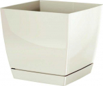 Prosperplast Dekoratyvinis gėlių vazonas su padėklu Coubi Square P 13.5x13.5x12.4cm plast./kreminės sp.