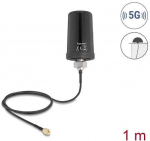 Delock 5G LTE GNSS WiFi 6 Antenne SMA Stecker 1,1 - 4,0 dBi omnidirektional mit Anschlusskabel ULA100 1 m Dachmontage outdoor juodas