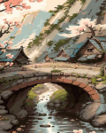 Tapyba pagal skaičius &bdquo;Japoni&scaron;ko tilto kaimo scena&ldquo;, 40 &times; 50 cm