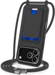 Dėklas Marka Niezdefiniowana - For iPhone 18 Pro / 17 Pro Case Liquid Silicone Card Holder Back Phone Cover with Lanyard - Juodas
