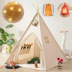 Tiny Land Kids Tipi su ap&scaron;vietimu ir laužaviete, žaislai ir ne&scaron;iojimo krep&scaron;ys