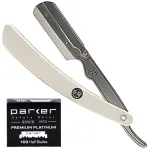 Parker Safety Razor Srw nerūdijančio plieno tiesaus kra&scaron;to barzdaskutė ir 100 Shark Super Stainless peiliukų, balta