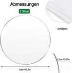 2 vnt. Akrilo torto padėklas, skaidri tortinė lėk&scaron;tė, 30 cm skersmens, apvali tortinė lėk&scaron;tė, tortinė lėk&scaron;tė, 2 mm storio, su apsaugine plėvele, tortams ir pyragams transportuoti, skaidri