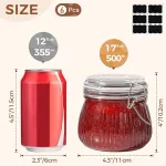 Comsaf 500 ml stiklainiai su atlenkiamu dangteliu, 6 vnt., maži dryžuoti stiklainiai su atlenkiamu dangteliu, sandarūs stiklainiai su dangteliu virtuvei, arbatai, makaronams, cukrui, pupelėms, sausainiams, stiklainiai su atlenkiamu dangteliu