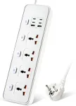 Ilginimo laidas su usb lizdais, 4 krypčių lizdai su 4 usb-c prievadais ir 2 usb prievadais, 3250 w vienas jungiklis, 1,8 m ilginimo laidas su apsaugotomis maitinimo juostomis, eu multi ki&scaron;tukinis adapteris, baltas