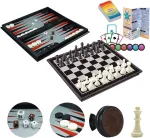 Weofferwhatyouwant magnetinis &scaron;achmatų žaidimas 4-in-1 - kelioninis rinkinys su dama, nardais ir kortų žaidimu - 36 cm sulankstoma lenta - didelės figūros su svoriu - vaikams ir suaugusiems - puiki dovana