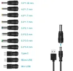 Jzk Universalus 5.5x2.1mm Dc Usb kabelis su 11 skirtingų Dc maitinimo adapterių priedais, Dc į Usb adapteris, Dc ki&scaron;tukų rinkinys, suderinamas su ne&scaron;iojamuoju kompiuteriu, įkrovikliu, mar&scaron;rutizatoriumi, Led įrenginiais