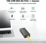 Yulinca 10g Poe injektorius, 802.3af/at/bt Power Over Ethernet Poe adapteris, 10g/5g/1g spartos automatinis prisitaikymas, Non-poe į Poe adapteris, Plug & Play, atstumas iki 100 metrų (328 pėdų)
