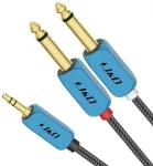 J&d 3.5mm į dvigubą 6.35mm Y kabelio skirstytuvas Trs ki&scaron;tukas į dvigubą Ts ki&scaron;tuką mono stereo kabelis stiprintuvui/mai&scaron;ytuvui/garso įra&scaron;ymo įrenginiui su nailono pynute paauksuotu aliuminio lydinio korpusu 0.45m