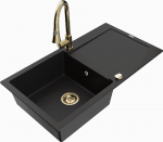 Granitinė virtuvinė plautuvė Mexen Leo su mai&scaron;ytuvu ir sifonu, Juodas+Gold