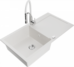 Granitinė virtuvinė plautuvė Mexen Leo su mai&scaron;ytuvu ir sifonu, Baltas+Baltas/Chrome