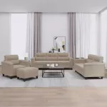 Sofa Sofos komplektas su pagalvėlėmis, 4 dalių, taupe, audinys