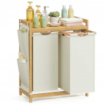 Songmics Skalbinių krep&scaron;ys 2 skyriai 2 x 50 L 63 x 33 x 78 cm kreminės baltos spalvos