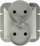 Abex Dvigubas ki&scaron;tukinis lizdas 2x2P+Z, 16A, 250V, su varžtiniais gnybtais, rėminei sistemai, sidabrinis OPAL/PEARL (PT-6 PR Sidabrinis)