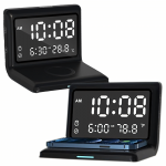 Dėklas Realprices 3 viename skaitmeninis žadintuvas su belaidžiu įkrovikliu, 15 W temperatūros veidrodėliu