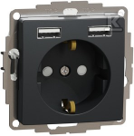 Schneider Electric Ki&scaron;tukinis lizdas SCHNEIDER Sedna Design, su užsklanda + 2 USB, 4A, antracitas; SDD114052
