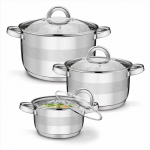 Nerūdijančio plieno puodų rinkinys universaliam gaminimui, tinkamas indukcijai, plaunamas indaplovėje, 3 dydžiai 16 cm 20 cm 24 cm, virtuvės indų komplektas