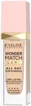 Eveline Cosmetics Wonder Match Lumi All Day Glow ilgai i&scaron;liekantis &scaron;vytėjimą suteikiantis makiažo pagrindas 10 Vanilla 30 ml