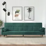 Fotelis Vidaxl tamsiai žalia aksominė sofa-lova su pagalvėmis