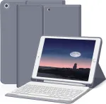 Zoyu dėklas su klaviatūra, skirtas Ipad 9-osios 8-osios 7-osios kartos 2021 2020 2019, Ipad 9/8/7 10.2 colių dėklas su klaviatūra, bluetooth klaviatūros dėklas su ra&scaron;iklio laikikliu, Qwertz i&scaron;dėstymas, violetinis