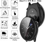 Yaodle dėklas, skirtas Amazfit Gtr Mini 43 mm, apsauginis dėklas, pc itin plonas hd grūdintas stiklas, atsparus įbrėžimams 360&deg; visapusi&scaron;ka ekrano apsauga (juodas)