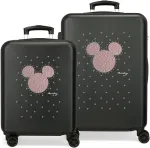 Kelioninis Joumma Bags Mickey Studs kabinos dydžio vaiki&scaron;kas lagaminas, abs, tvirta lengva medžiaga, dvigubi daugiakrypčiai sukamieji ratukai, &scaron;oninė kombinuota spyna, juodas, lagaminų rinkinys