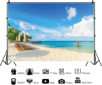 Renaiss 2.5 x 1.8 m havajų vasaros pakrantės fonas tropinė pakrantė jūros paplūdimys palmės fotografijos fonas vaikams suaugusiems kelionių atostogų vakarėlio dekoravimas youtube filmavimo fotostudijos rekvizitai