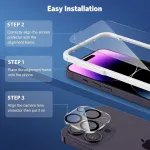 Omoton grūdinto stiklo ekrano apsauga, skirta iphone 14 pro su rėmeliu, skirtu montavimui, suderinama su iphone 14 pro kameros ekrano apsauga, [3+3 vnt.], [atspari įbrėžimams], [be burbuliukų], [9h kietumas]