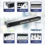 Trendnet Tc-p16c6as 16 prievadų Cat6a ekranuota patch panelė, 1u 19" metalinis korpusas, suderinama su 10g, suderinama su Cat5e / Cat6 / Cat6a Ethernet kabeliais, kabelių valdymas