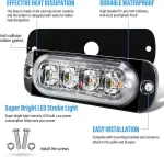 Willpower 2 vnt. 4 led stroboskopiniai gintariniai balti &scaron;oniniai gabaritiniai žibintai automobiliui 12v 24v led &scaron;viesos juosta mirksinti &scaron;viesa saugos priekaboms komercinėms transporto priemonėms valtims traktoriams