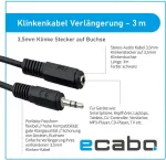 Ecabo 10023 stereo audio lizdo ilgiklis 3.5 mm ki&scaron;tukas į 3.5 mm lizdą - aux kabelis - ilgiklis - automobilių radijo imtuvams, mp3 grotuvams, imtuvams, kompiuteriams, ne&scaron;iojamiesiems kompiuteriams, 3.00 m, juodas
