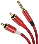 Moswag 3.5mm į 2rca audio kabelis, nailono pynė, paauksuotas