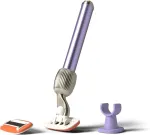 Fler rinkinys "the Razor Starter Set" - moteri&scaron;kas skustuvas su keičiamomis galvutėmis, skustuvas su laikikliu ir 2 atsarginiais peiliukais, unisex skustuvas, skustuvo peiliukai su alaviju, vitaminu E (alyvinė violetinė)