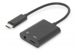 Assmann Electronic ASSMANN USB Type-C skirstytuvo kabelis, tipas C - 3,5 mm+type C M/F/F 0,2m Gen2 5A 10GB Vers. 3.1 CE bl Versija 3.1 CE bl