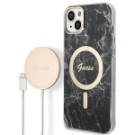 Apple iPhone 14 Plus Guess dėklas Marble MagSafe + Belaidis Įkroviklis (GUBPP14LHMEACSK) juodos spalvos