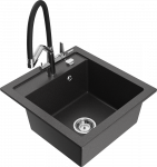 Granitinė virtuvinė plautuvė Mexen Vito su mai&scaron;ytuvu ir sifonu, Juodas granite+Juodas/Chrome